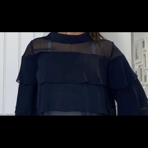 Black Chiffon Flowy Shirt - Picture 1 of 3